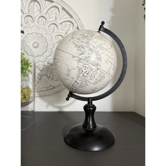 15” WORLD MAP GLOBE Tabletop HOME /OFFICE Decor w/Metal STAND Black Tone Print - Picture 1 of 4